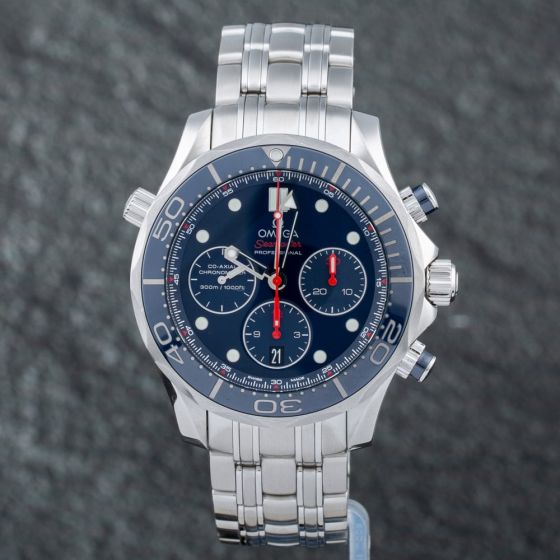 Second Hand OMEGA Mens Seamaster Diver Chronograph Blue Dial Bracelet Watch 212.30.44.50.03.001