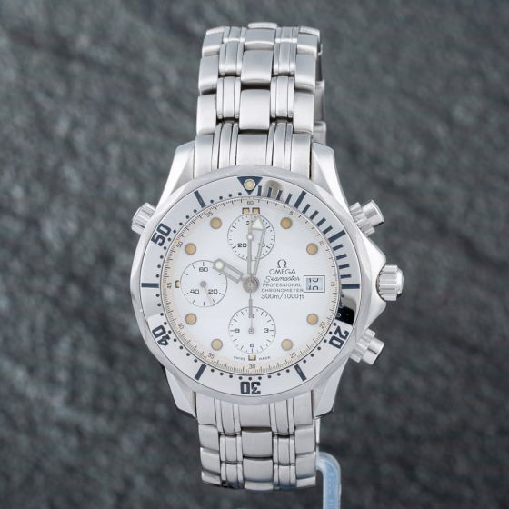 Second Hand OMEGA Mens Seamaster Chronograph White Dial Bracelet Watch 2598.20.00