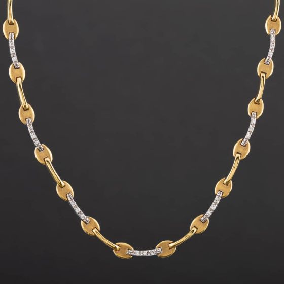 Second Hand 18ct Two Colour Gold Diamond 16 Inch Fancy Necklace 4504035