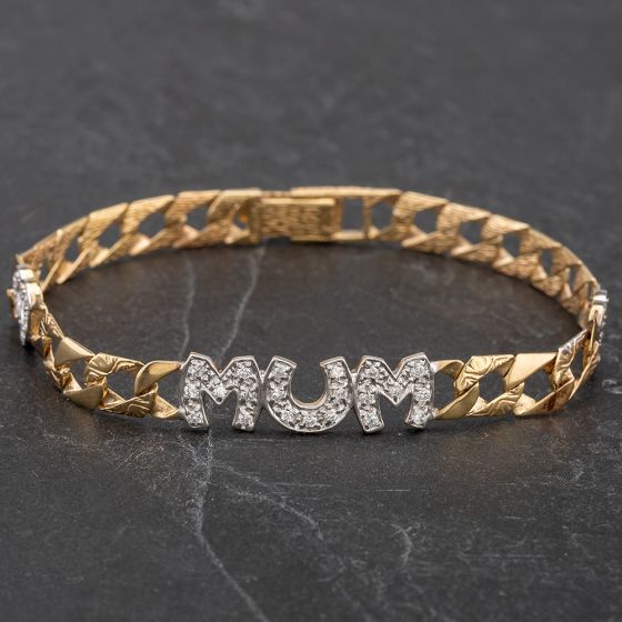 Second Hand 9ct Yellow Gold MUM Square Curb Chain Bracelet 4612002