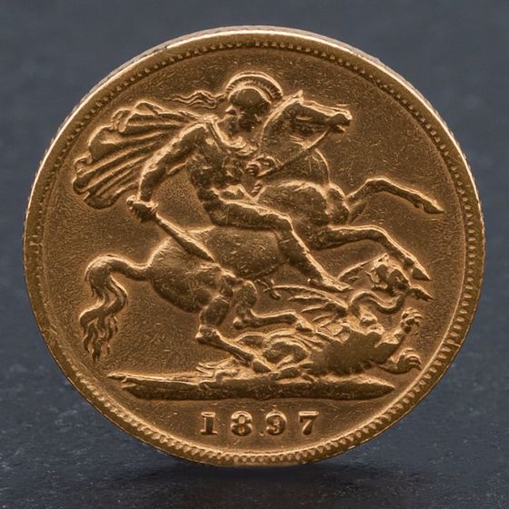 Second Hand 22ct Yellow Gold 1897 Old Veiled Queen Victoria Half Sovereign Coin 4701004