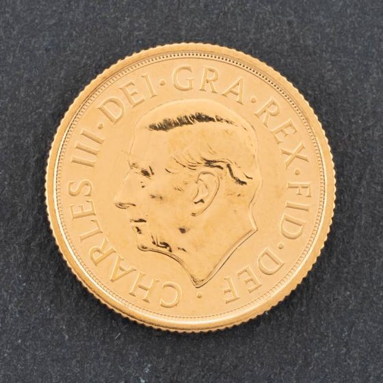 Second Hand 22ct Yellow Gold Full Sovereign 2022 King Charles III Coat Of Arms Coin 47011025