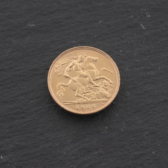 Second Hand 22ct Yellow Gold King Edward VII 1908 Half Sovereign Coin 47011222
