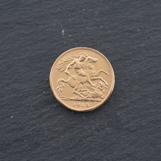 Second Hand 22ct Yellow Gold 1913 King George Half Sovereign Coin 47011226