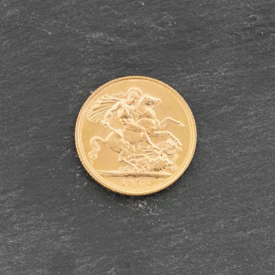 Second Hand 22ct Yellow Gold 1958 Queen Elizabeth II Full Sovereign Coin 47021194
