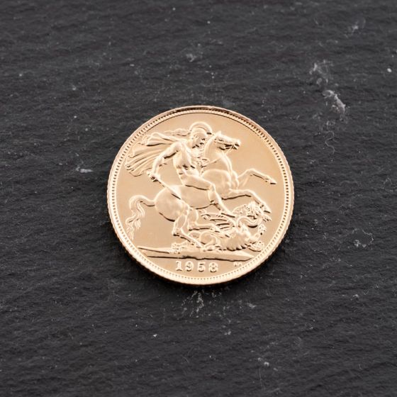 Second Hand 22ct Yellow Gold 1958 Queen Elizabeth II Full Sovereign Coin 47021272