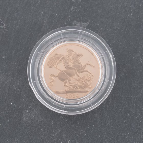 Second Hand 22ct Yellow Gold 2024 King Charles Full Sovereign Boxed Coin 47021289