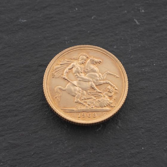 Second Hand 22ct Yellow Gold Queen Elizabeth II 1963 Full Sovereign Coin 47021308