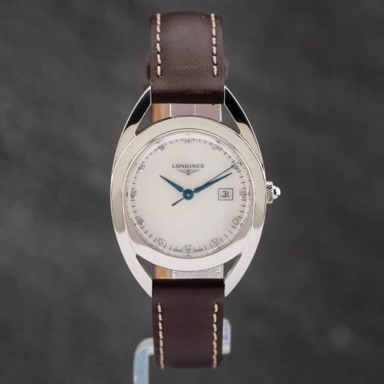 Second Hand Longines Ladies Equestrian Diamond Set Silver Leather Strap Watch L6.140.3.77.7
