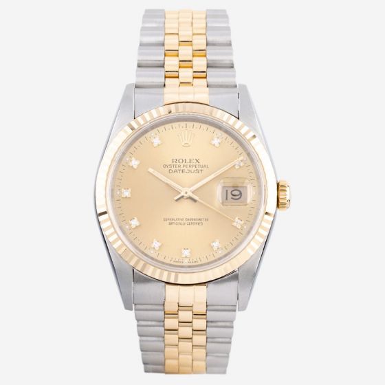 Second Hand Rolex Mens Datejust Diamond Watch 16233