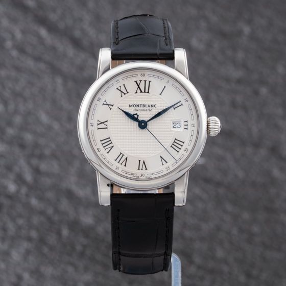 Second Hand Montblanc Mens Star Silver Dial Leather Strap Watch 107114