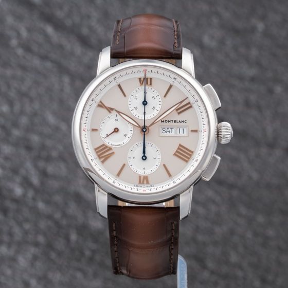 Second Hand Montblanc Mens Star Legacy Cream Dial Leather Strap Watch 126080