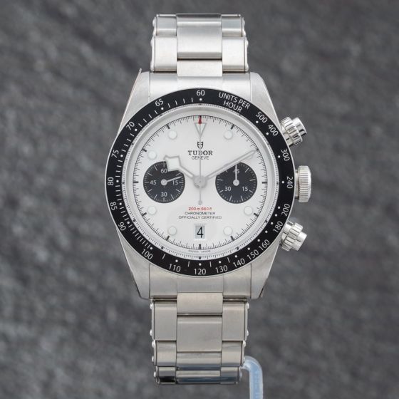 Second Hand Tudor Mens Black Bay White Dial Bracelet Watch M79360N-0012