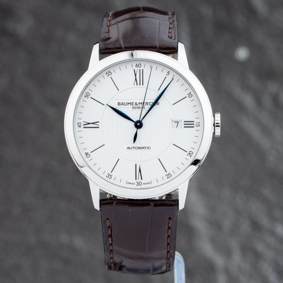 Second Hand Baume & Mercier Mens Classima Silver Dial Leather Strap Watch 10214