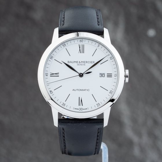 Second Hand Baume & Mercier Mens Classima White Dial Leather Strap Watch 10332