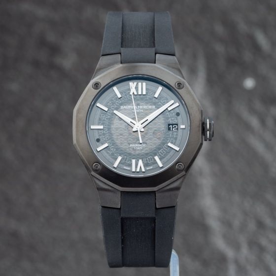 Second Hand Baume & Mercier Mens Riviera Skeleton Dial Rubber Strap Watch 10617