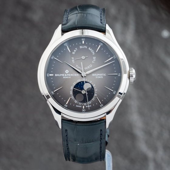 Second Hand Baume & Mercier Mens Clifton Grey Dial Leather Strap Watch 10548