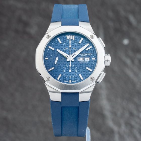 Second Hand Baume & Mercier Mens Riviera Blue Dial Rubber Strap Watch 10623