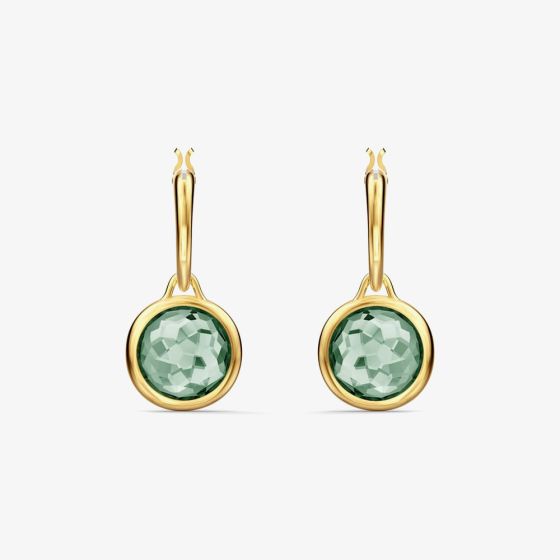 Swarovski Tahila Gold Tone Plated Green Crystal Mini Hoop Earrings 5572587