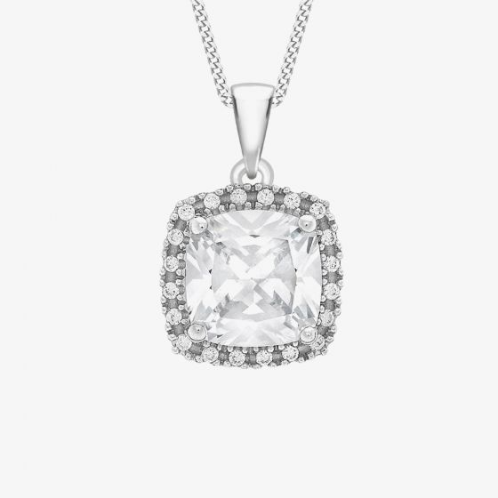 9ct White Gold Cubic Zirconia Cluster Square Pendant 5.63.6894