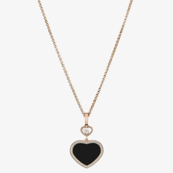 Chopard Happy Hearts 18ct Rose Gold Onyx and Diamond Necklace 79A074-5201
