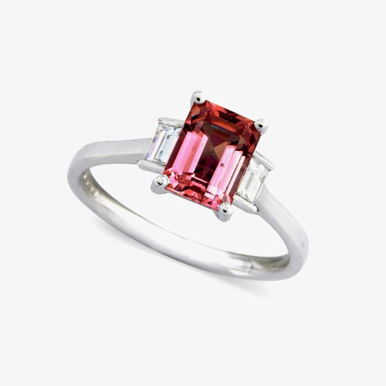 9ct White Gold Baguette-cut  Ruby and Diamond Trilogy Ring 8889/9W/DQ10R