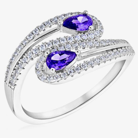 Sterling Silver Two-Colour Crystal Crossover Ring 8.84.9979