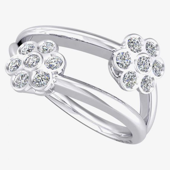 9ct White Gold Double Diamond Flower Ring 9510/9W/DQ10