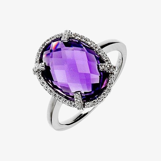 9ct White Gold Amethyst Round Cluster Ring 9DR330-AM-W