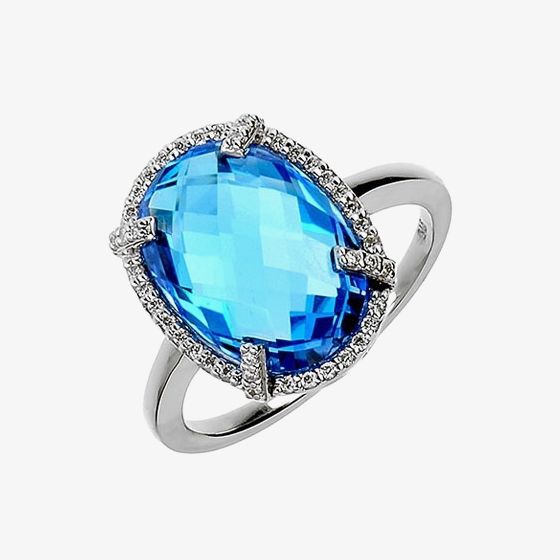 9ct White Gold Topaz Diamond Oval Cluster Ring 9DR330-BT-W