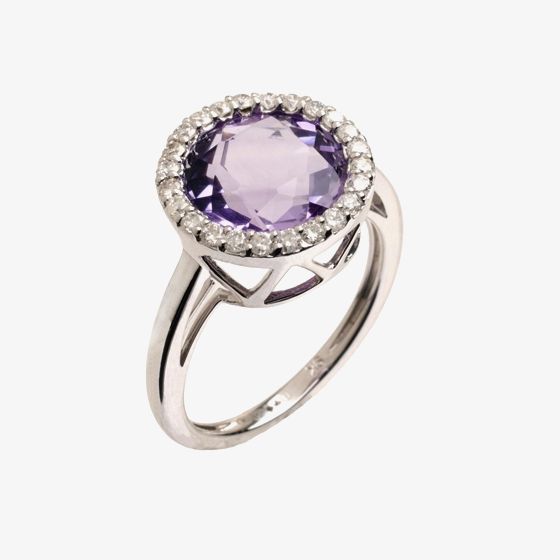 9ct White Gold Diamond Amethyst Round Cluster Ring 9DR390-AM-W