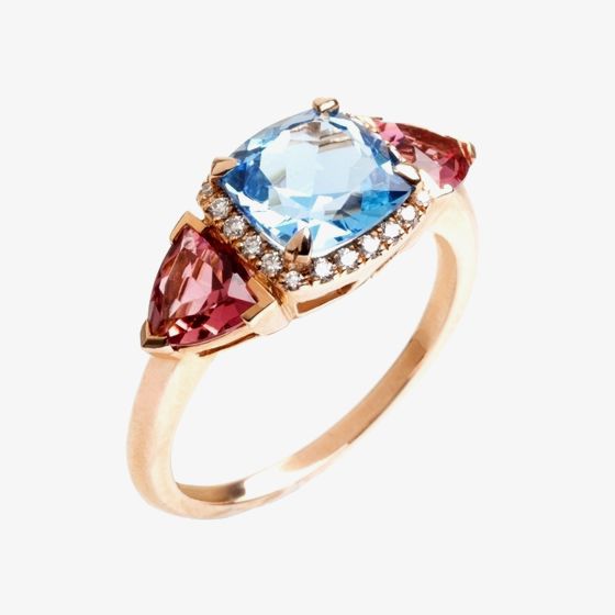 9ct Rose Gold Diamond Topaz and Tourmaline Ring 9DR410-BT-R