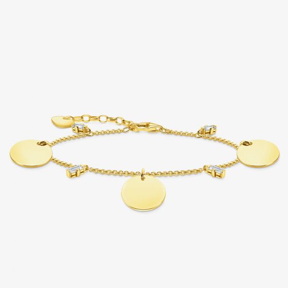 THOMAS SABO Gold Plated Three Discs Cubic Zirconia Charm Bracelet A1962-414-39-L19V