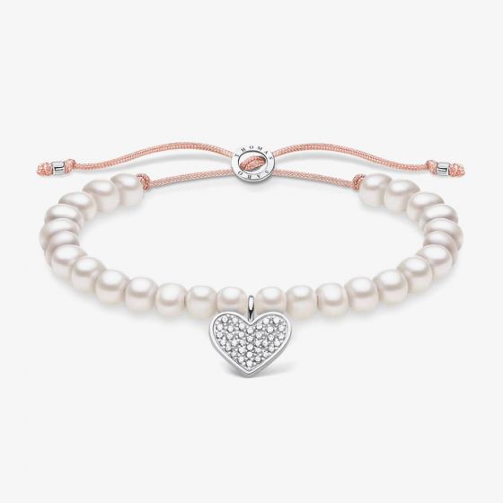 THOMAS SABO Silver Pave Heart Pearl Bracelet A1986-199-14-L20V