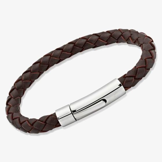 Unique Stainless Steel 23cm Dark Brown Leather Bracelet A40DB/23CM-PR (GWP)