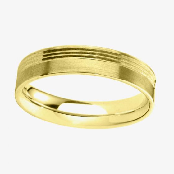 9ct Gold 5.0mm Flat Court Brushed and Bevelled Wedding Ring BFC5.0/F02 9Y
