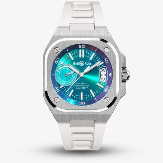 Bell & Ross Mens BR-X5 Iridescent White Rubber Strap Watch BRX5R-IRS-ST/SRB