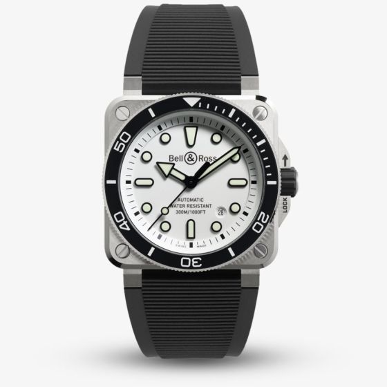 Bell & Ross Mens BR-03 Diver White Steel Watch BR03A-D-WH-ST/SRB