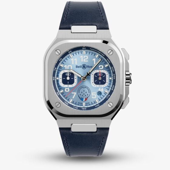 Bell & Ross Mens Limited Edition BR-05 Chrono Patrouille De France Leather Strap Watch BR05C-PAF-ST/SCA