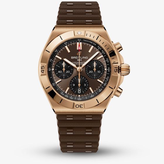Breitling Mens Chronomat B01 42 Brown Dial 18ct Rose Gold Rubber Strap Watch RB0158101Q1S1