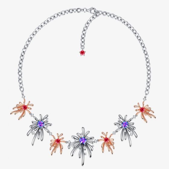 Fei Liu Carpe Diem Silver Rose Gold Plated Crystal Flower Necklace CAR-925R-102-SWCZ