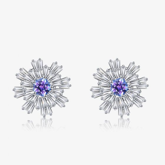 Fei Liu Carpe Diem Silver Crystal Flower Burst Stud Earrings CAR-925R-207-SWCZ