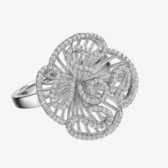 Fei Liu Cascade Silver Large Cubic Zirconia Flower Ring CAS-925R-003-CZ00