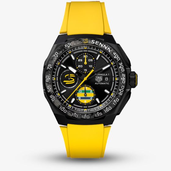 TAG Heuer Mens Limited Edition Formula 1 Chronograph x Senna Yellow Rubber Strap Watch CBZ2081.FT8092