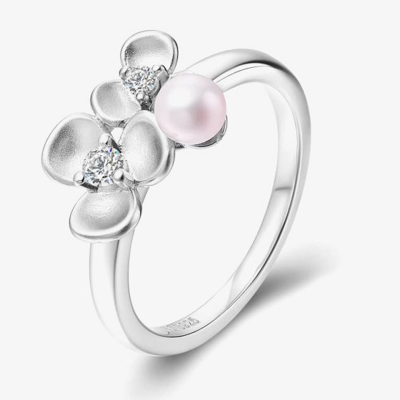 Fei Liu Clover Silver Cubic Zirconia Pearl Ring CLO-925R-001-PLCZ
