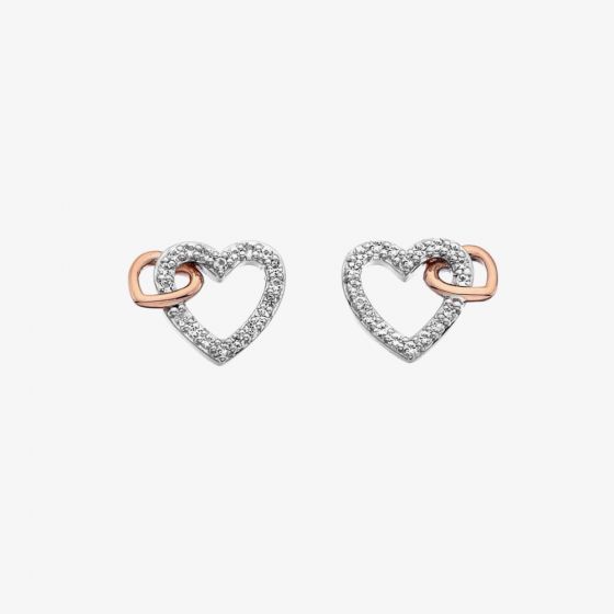 Hot Diamonds Silver & Rose Gold Plated Togetherness Open Heart Earrings DE606