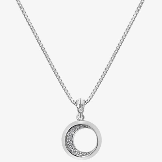 Hot Diamonds Celestial Sterling Silver White Topaz Small Moon Pendant Necklace DP859