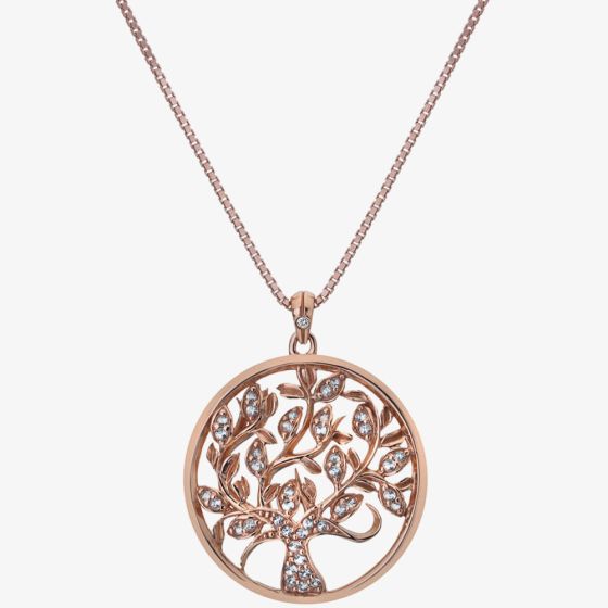 Hot Diamonds Nurture Rose Gold Tone White Topaz Tree Pendant Necklace DP865