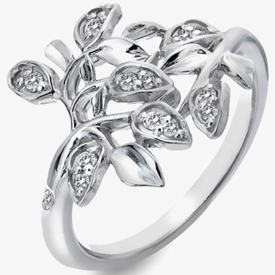 Hot Diamonds Nurture Sterling Silver White Topaz Tree Ring DR233