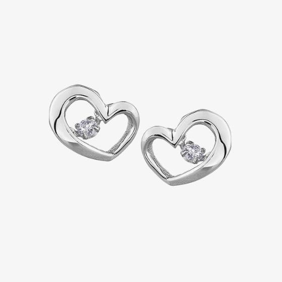9ct White Gold 0.10ct Diamond Pulse Open Heart Stud Earrings E3113W/10-9